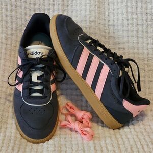 Women's Adidas Breaknet Suede Navy and Pink Sneakers